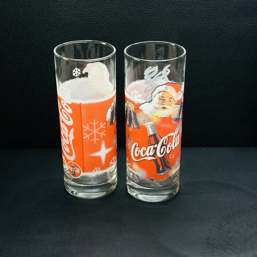 Vintage Coca Cola Classic Christmas Santa Glass Tumbler Burger King Set of 2 - Picture 6 of 6